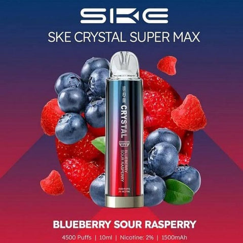 blueberry sour raspberry ske crystal super max 4500 puffs disposable vape