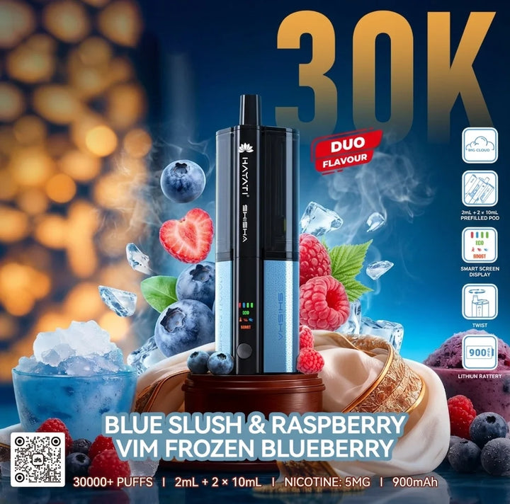 pufffing a vape Hayati Shisha 30k Pro Ultra Plus Pod Kit - £10.85 Only