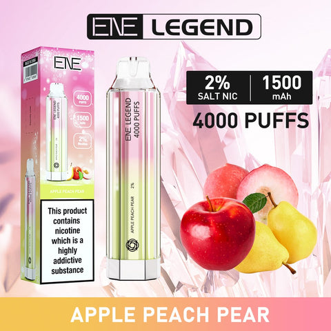 apple peach pear elux ene  legend 4000 disposable vape puffs