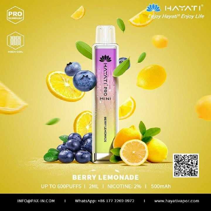 berry lemonade hayati pro mini 600 puffs disposable vape
