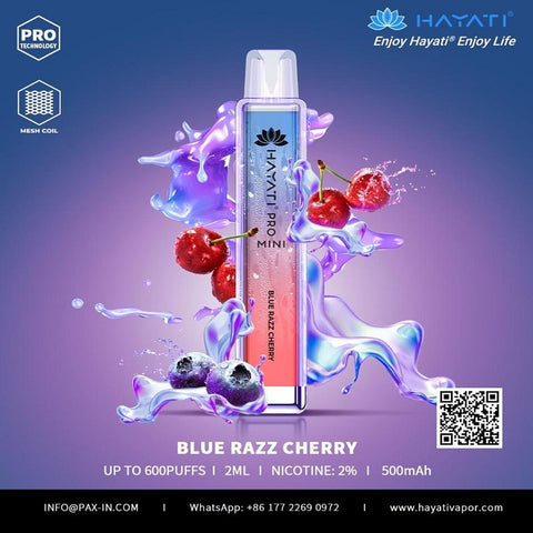 blue razz cherry hayati pro mini 600 puffs disposable vape