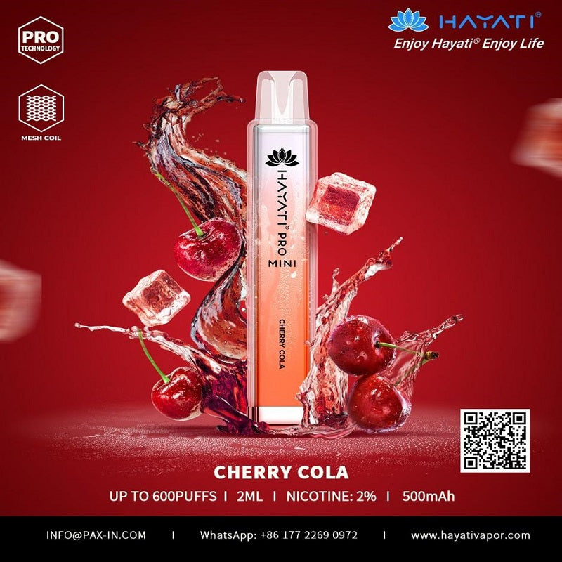 cherry cola hayati pro mini 600 puffs disposable vape