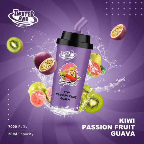 kiwi passion fruit guava twister bar 7000 puffs disposable vape