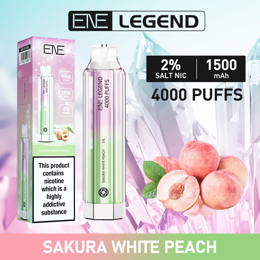sakura white peach elux ene legend 4000 disposable vape puffs
