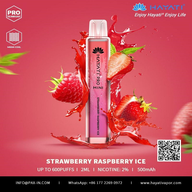 strawberry raspberry ice hayati pro mini 600 puffs disposable vape